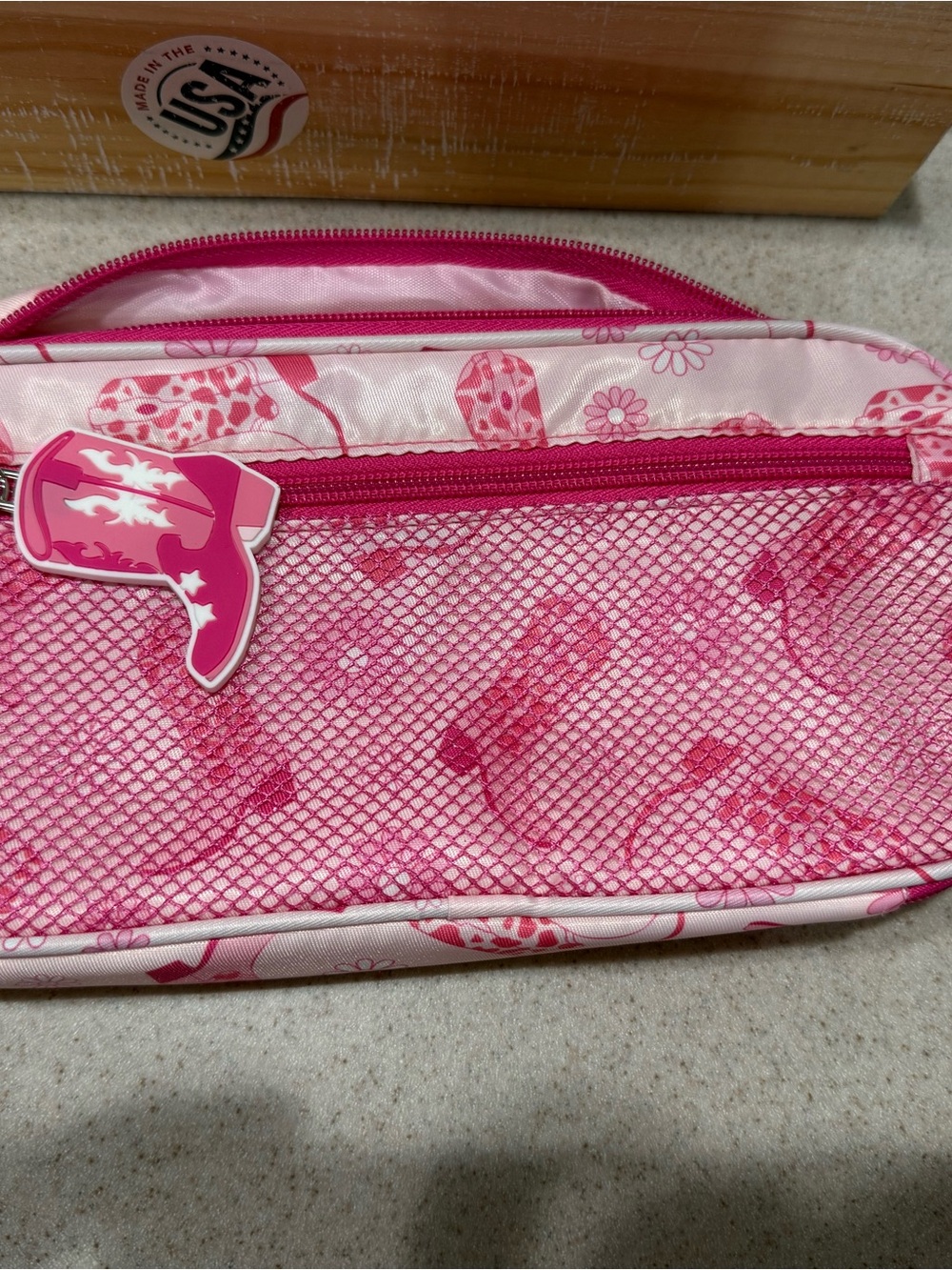 Kids Pink Cowboy Boot Pencil Case Pouch